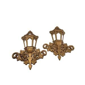 Vintage Homco Gold Tone Baroque Style Wall‎ Hanging Lanterns Set of 2